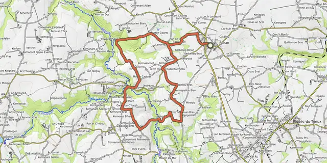 The Tro Run Ar Gan track on the OpenTopoMap map