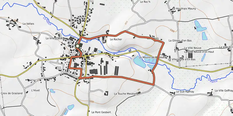 Map of the Promenade en vallée de la Rance - variante track on OpenTopoMap, with the start and numbered waypoints