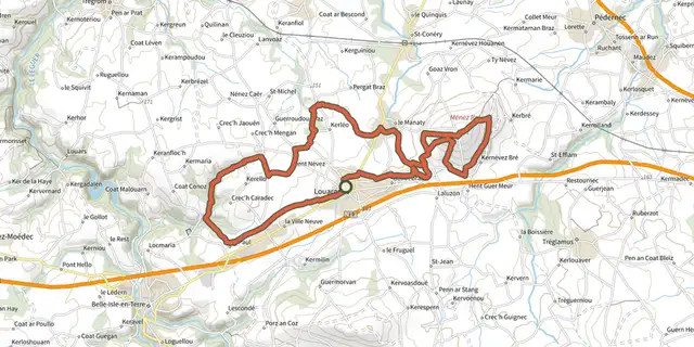 The Circuit Trail du Ménez Bré track on the OpenTopoMap map