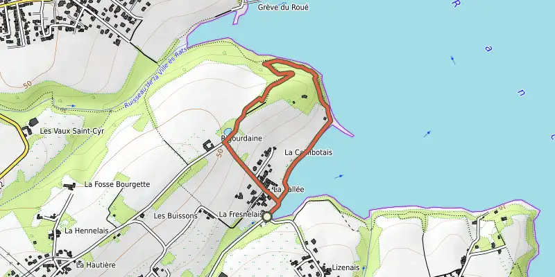 Map of the Balade dans le Bois de Rigourdaine - Plouër-sur-Rance track on the IGN map, with the start and numbered waypoints