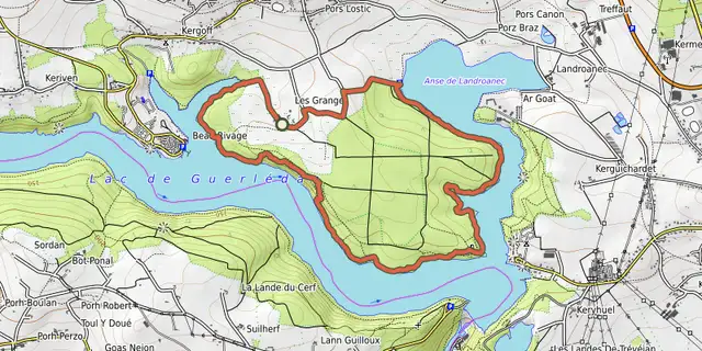 The Balade dans les Bois de Caurel track on the OpenTopoMap map