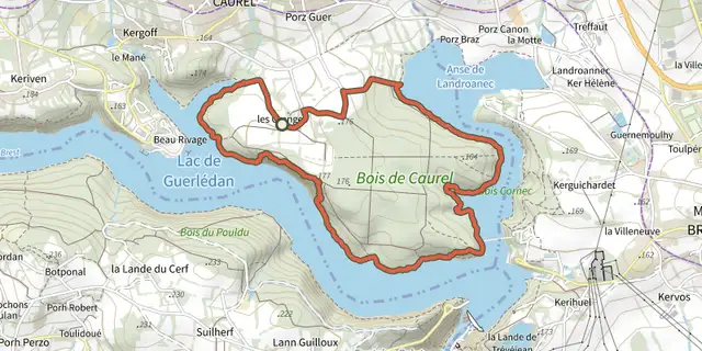 Tracé de Balade dans les Bois de Caurel sur le Plan IGN
