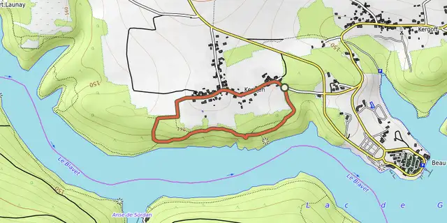 The Balade dans le Bois de Kériven - Caurel track on the OpenTopoMap map