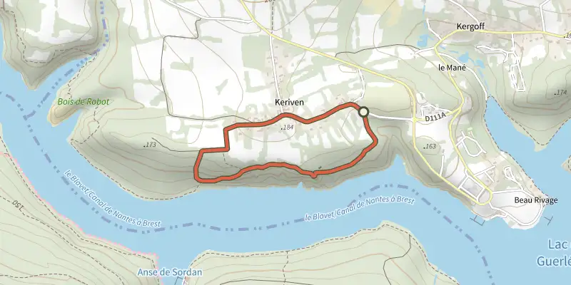 Map of the Balade dans le Bois de Kériven - Caurel track on the IGN map, with the start and numbered waypoints