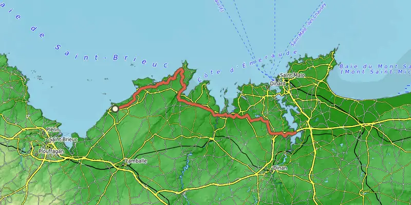 Map of the EV4 - La Vélomaritime® - section 5/5 track on the IGN map, with the start and numbered waypoints