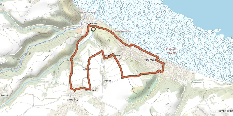 Map of the Les Rosaires-Tournemine track on the IGN map, with the start and numbered waypoints