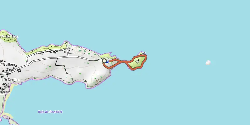 Map of the Balade à la Pointe du Guilben - Paimpol track on OpenTopoMap, with the start and numbered waypoints