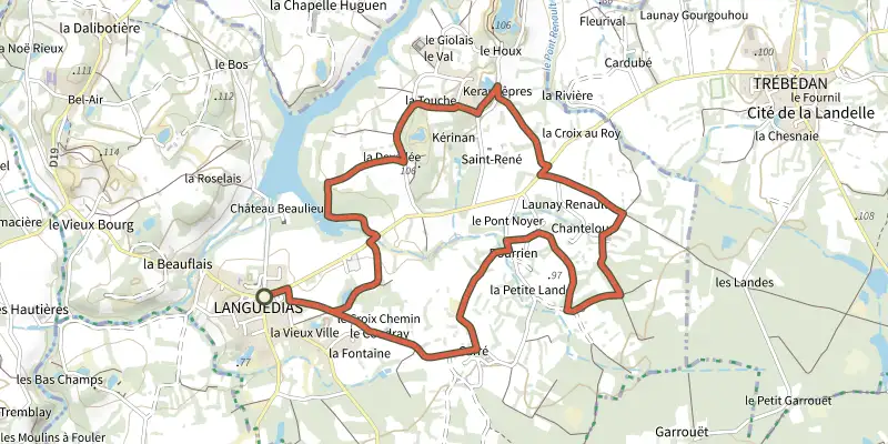 Map of the Saint-René track on the IGN map, with the start and numbered waypoints