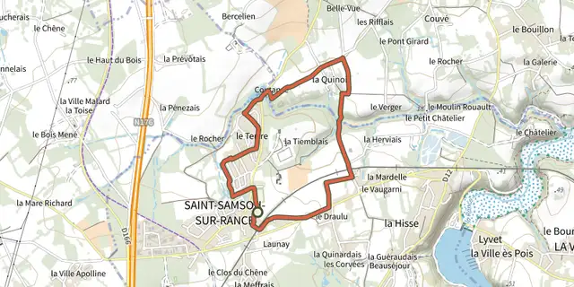 Tracé de La balade de la Quinois sur le Plan IGN
