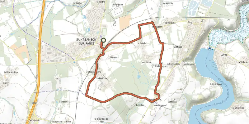 Map of the La balade des Corvées track on the IGN map, with the start and numbered waypoints