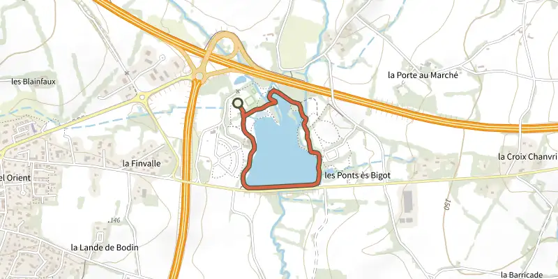 Carte du tracé de Promenade accessible - Parc Aquarev sur le Plan IGN, départ et points de passage numérotés