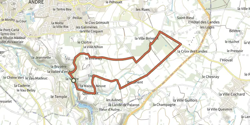 Carte du tracé de Promenade Nature sur le Plan IGN, départ et points de passage numérotés