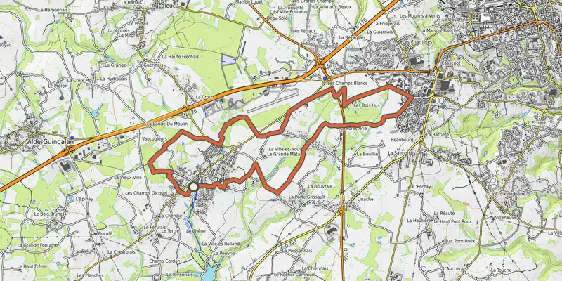 Carte du tracé de VTT A la découverte de Trélivan 11km sur OpenTopoMap, départ et points de passage numérotés