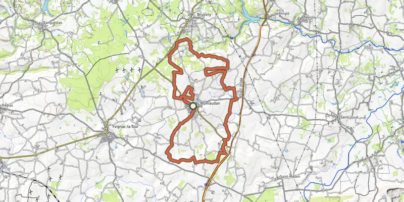 Map of the VTT A la découverte des Craquelins track on the IGN map, with the start and numbered waypoints