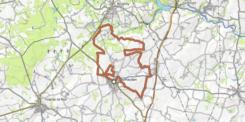 Map of the VTT A la découverte des Craquelins 15km track on the IGN map, with the start and numbered waypoints
