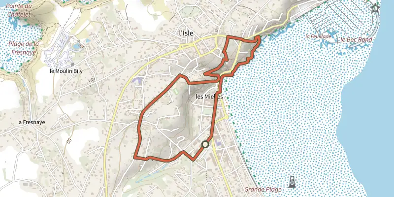 Map of the Circuit Emeraude track on OpenTopoMap, with the start and numbered waypoints