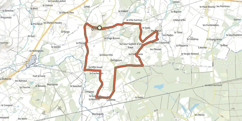 Carte du tracé de Circuit des Châtaigniers sur le Plan IGN, départ et points de passage numérotés