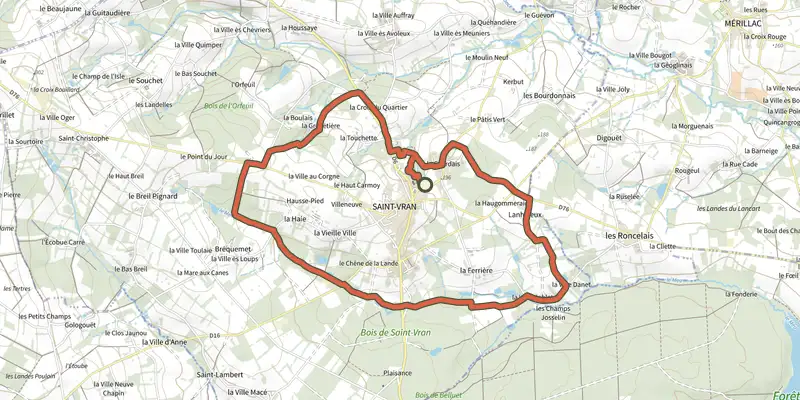 Carte du tracé de Circuit La Cavalière sur le Plan IGN, départ et points de passage numérotés