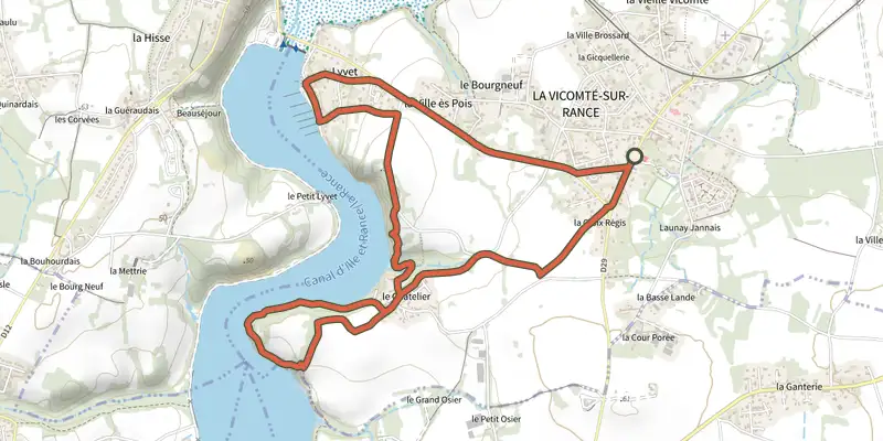 Carte du tracé de Sentier de l'Eperon Barré sur le Plan IGN, départ et points de passage numérotés