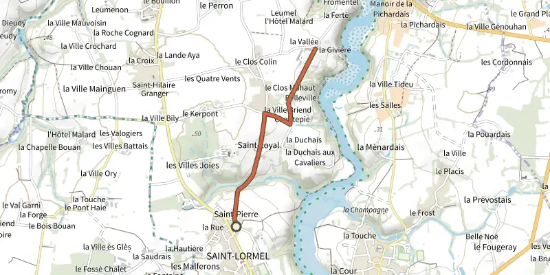 Map of the Mon Tro Breizh - Variante 7 - Marée haute à St-Lormel track on OpenTopoMap, with the start and numbered waypoints