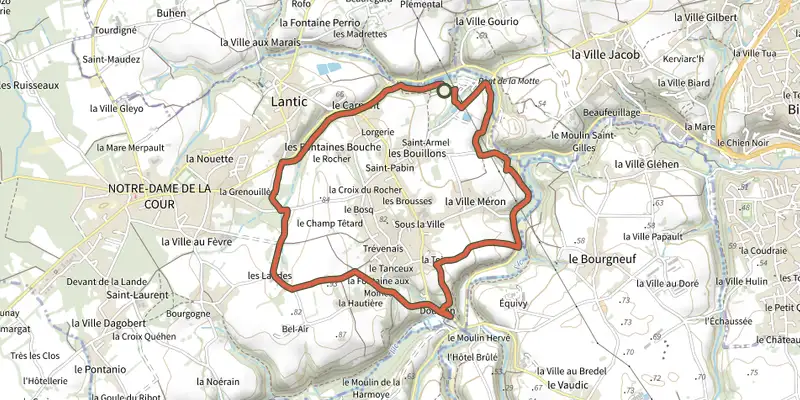 Carte du tracé de Circuit autour de Trévenais sur le Plan IGN, départ et points de passage numérotés