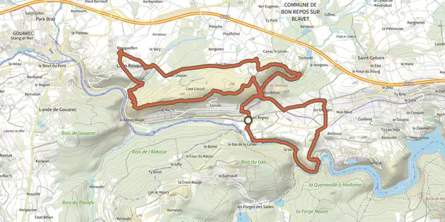 Tracé de Boucle du Liscuis à l'Abbaye sur le Plan IGN