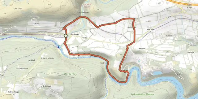 The Boucle du Liscuis à l'Abbaye (variante 2) track on the IGN map