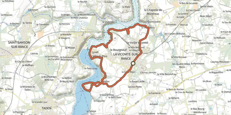 Carte du tracé de La Vicomté (Chemin du Prat et du Lyvet) sur le Plan IGN, départ et points de passage numérotés