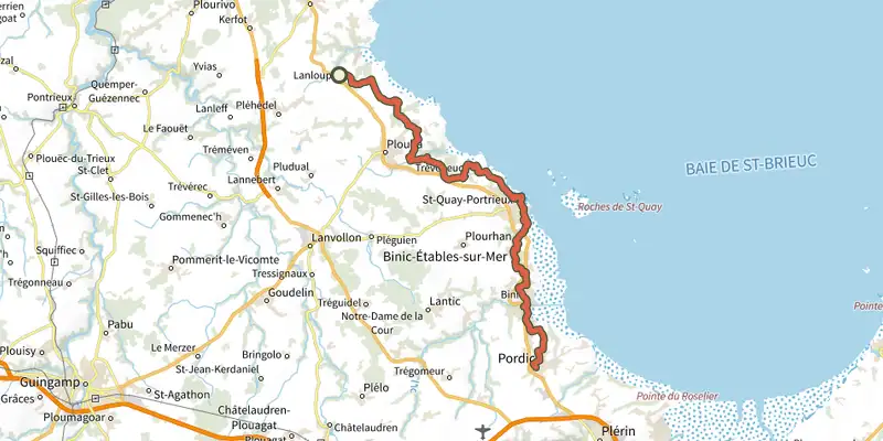 Map of the EV4 - La Vélomaritime® - section 3/5 track on the IGN map, with the start and numbered waypoints