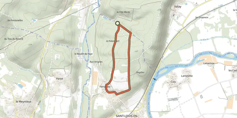 Carte du tracé de Boucle de la Caborne sur le Plan IGN, départ et points de passage numérotés