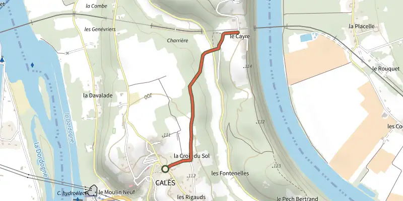 Carte du tracé de Variante Boucle de Calès sur le Plan IGN, départ et points de passage numérotés
