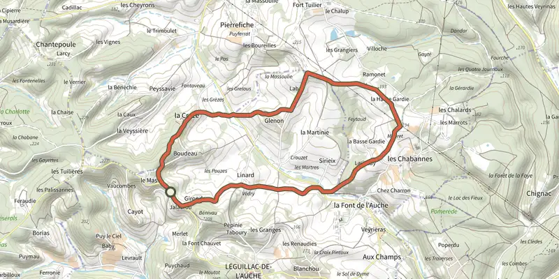 Map of the Sentier mérovingien track on the IGN map, with the start and numbered waypoints