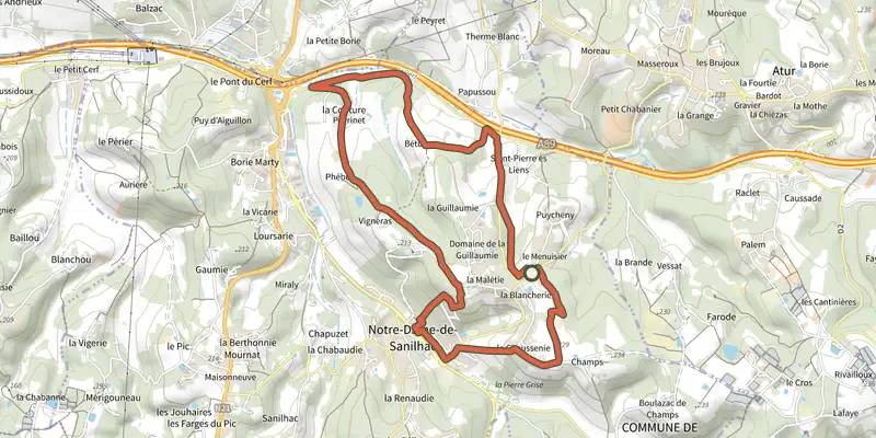 Carte du tracé de Sur les Pas de Piafou sur le Plan IGN, départ et points de passage numérotés