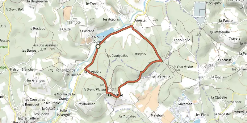 Map of the Boucle du Maquis track on the IGN map, with the start and numbered waypoints