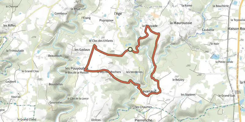 Map of the Boucle de la Mauroussie track on the IGN map, with the start and numbered waypoints