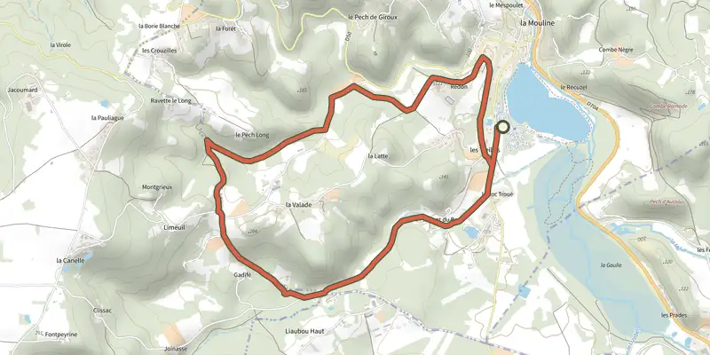 Map of the Boucle du Roc Percé track on the IGN map, with the start and numbered waypoints
