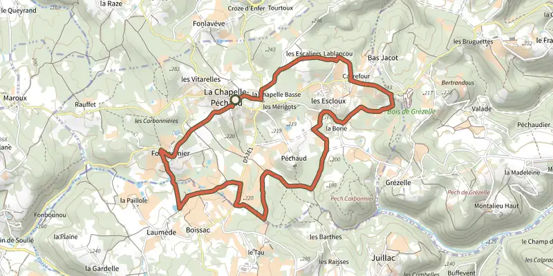 Carte du tracé de Boucle Les Escloux sur le Plan IGN, départ et points de passage numérotés