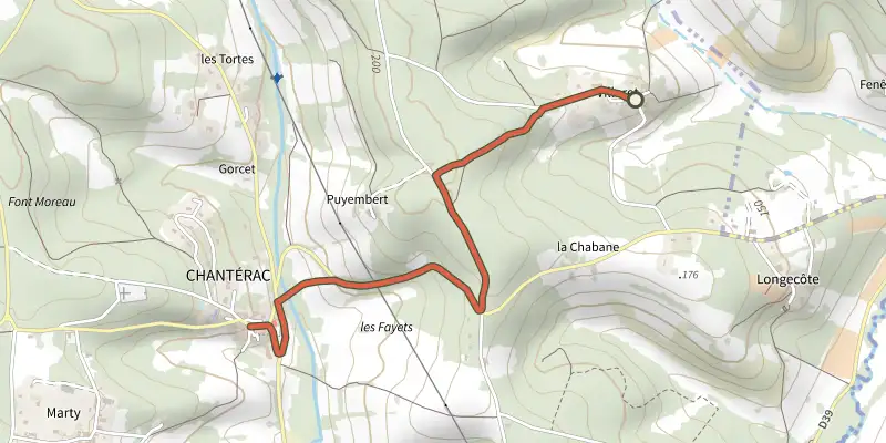 Carte du tracé de Variant boucle des Hameaux - n°5 sur le Plan IGN, départ et points de passage numérotés