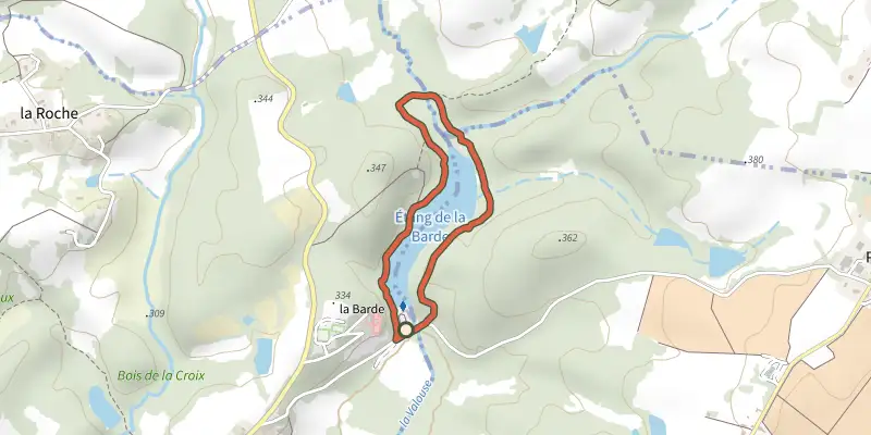 Map of the Boucle de l'Etang de la Barde track on the IGN map, with the start and numbered waypoints