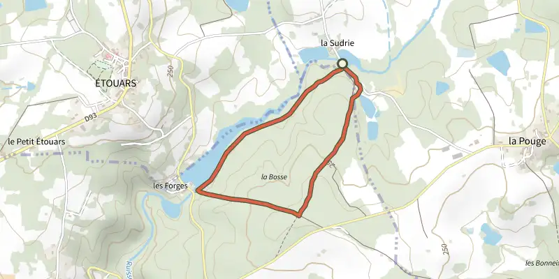Carte du tracé de Boucle de la Bosse sur le Plan IGN, départ et points de passage numérotés