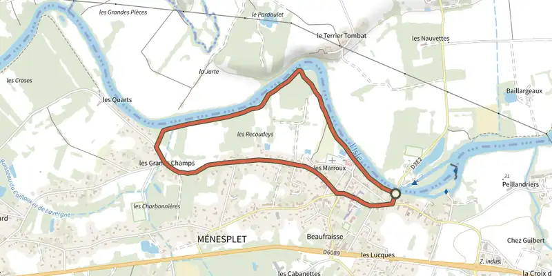Carte du tracé de Boucle du Ruisseau Chaud sur le Plan IGN, départ et points de passage numérotés