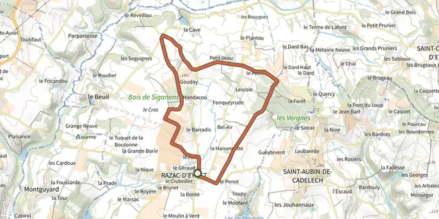 Tracé de Boucle de Razac sur le Plan IGN