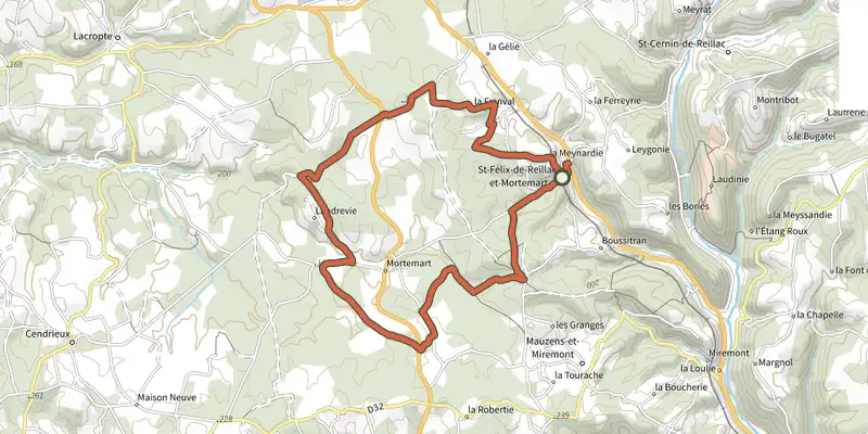 Carte du tracé de Boucle de Saint-Félix (version longue) sur le Plan IGN, départ et points de passage numérotés