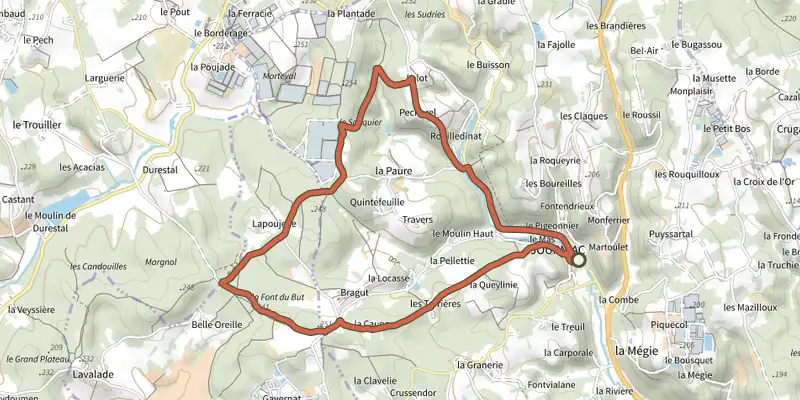 Map of the Boucle du Pechorel track on the IGN map, with the start and numbered waypoints