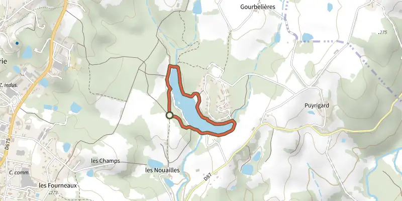 Map of the Boucle des Nouailles track on the IGN map, with the start and numbered waypoints