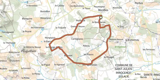 Tracé de Boucle de Monbos sur le Plan IGN
