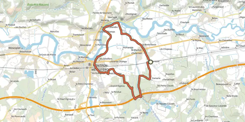 Map of the Boucle du Ruisseau à la Riviere track on the IGN map, with the start and numbered waypoints