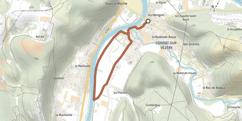 Map of the Boucle du Pech track on the IGN map, with the start and numbered waypoints