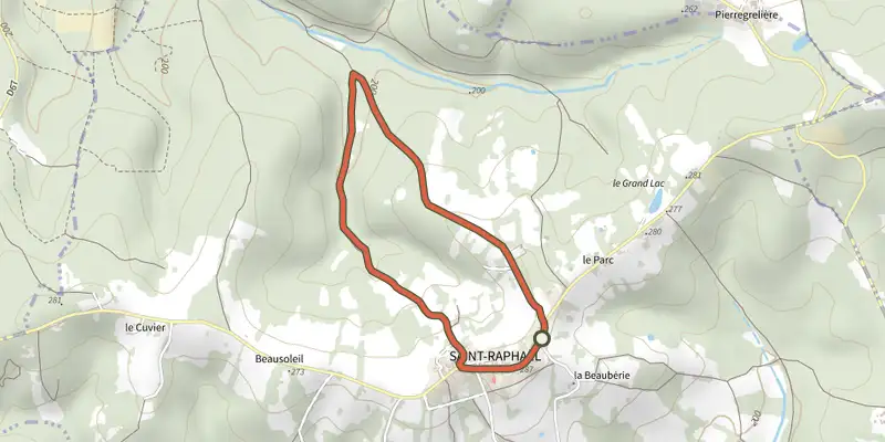 Map of the Boucle du Quinquallou track on the IGN map, with the start and numbered waypoints