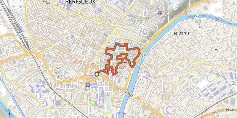 Carte du tracé de Circuit de Périgueux sur le Plan IGN, départ et points de passage numérotés